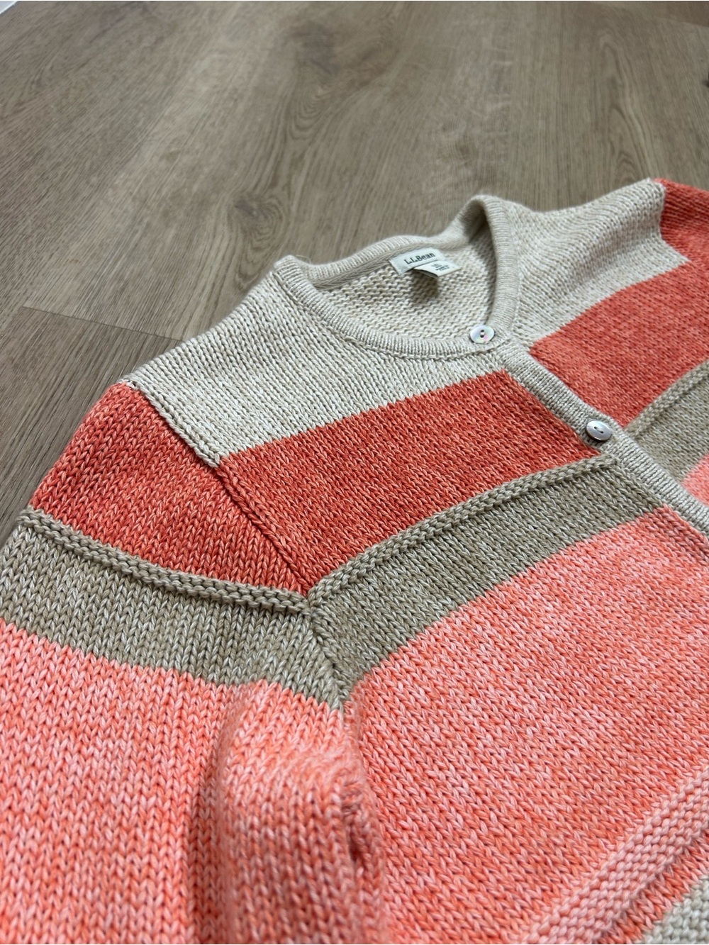 L.L. Bean 100% Cotton Thick Knit Textured Stripe Button Down Cardigan Sweater - Picture 8 of 16